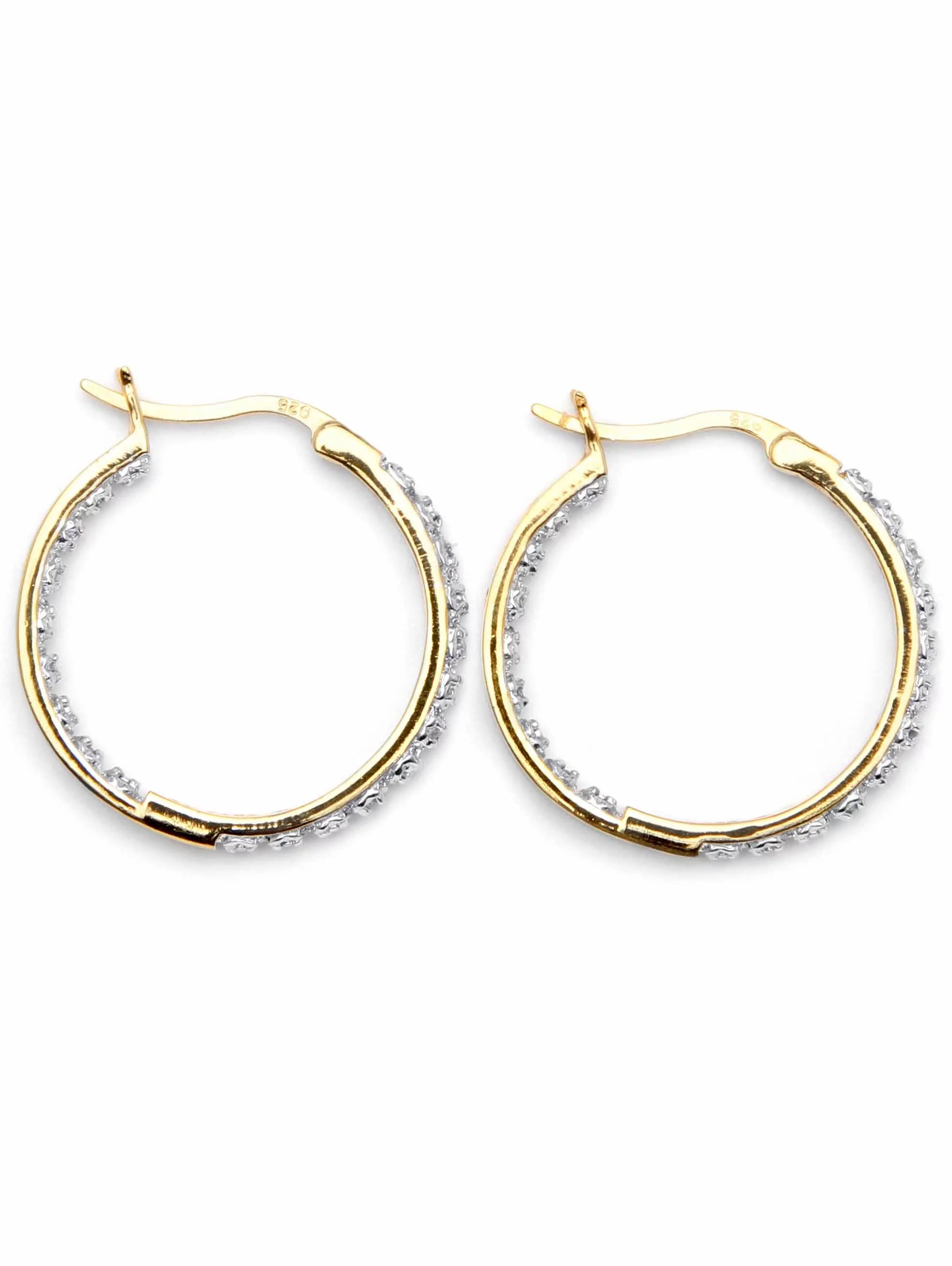 Round Diamond Accent Inside-Out Hoop Earrings 1/10 TCW in Gold-Plated or Platinum-Plated Sterling Silver (1") O479