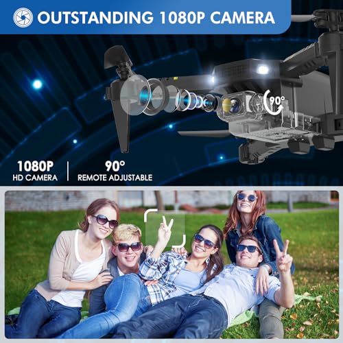 Black Mini Drone with Camera, Remote Control Quadcopter with 1080P HD Live Video Camera, 2 Batteries D650
