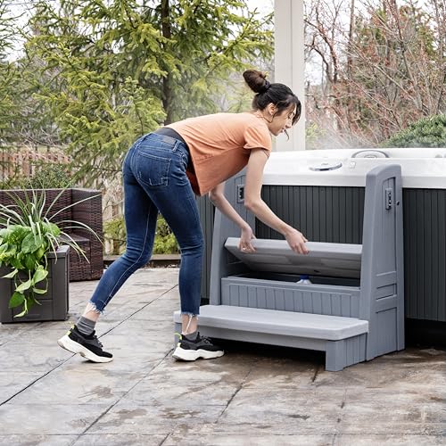 Gray 2-Step Storage Stool with Handrails P33066