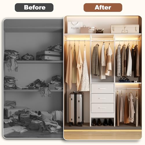 48" White Closet Organizer System with 3 Fabric Drawers and 3 Adjustable Shelves K7346