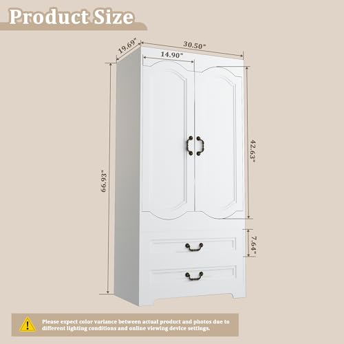 White 2 Door 2 Drawer Wooden Wardrobe V168469