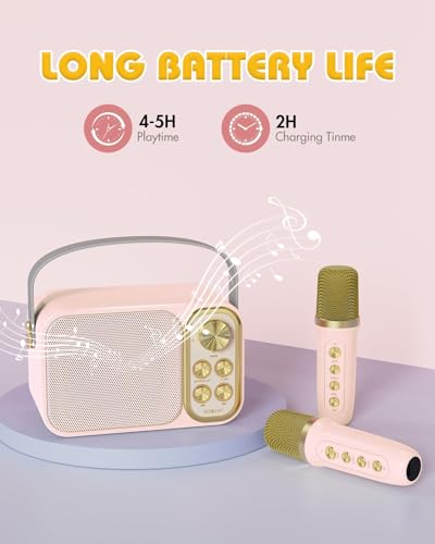 Mini Karaoke Machine with 2 Wireless Microphone, Portable Bluetooth Speaker M48929
