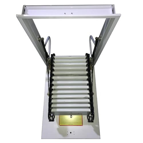 Attic Ladder 13 Steps Telescoping Folding Ladder, 31.5 x 35.4 Inch, 10.5 ft Height, 660lb Capacity V4406