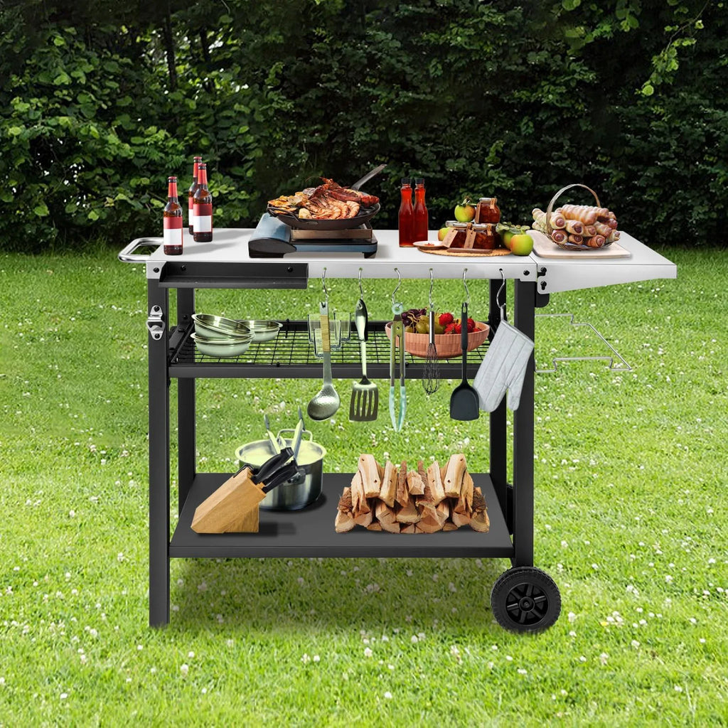 Three-Shelf Stainless Steel Grill Cart Table with Wheels W20580