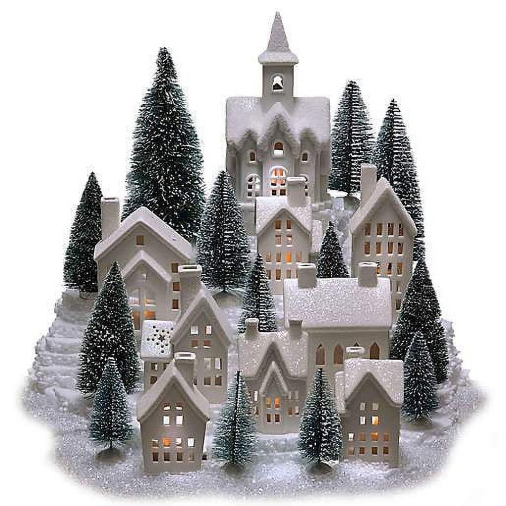 31-Piece LED Village Set with Timer Tea Lights in White A82576