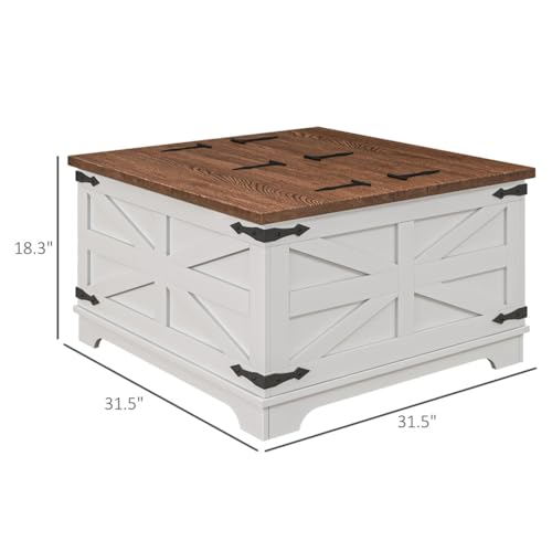 Distressed White & Brown Square Storage Coffee Table with Hinged Lift Top V924299