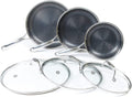 6 Piece Hybrid Stainless Steel Non-Stick Cookware Pan Set with Glass Lids U168845
