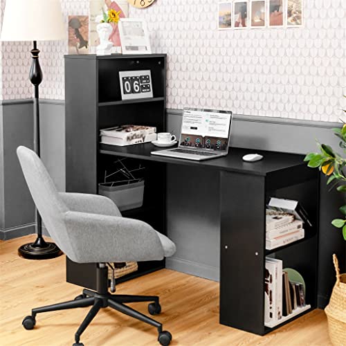 Black Desk with 6 Tier Storage Shelves D51902