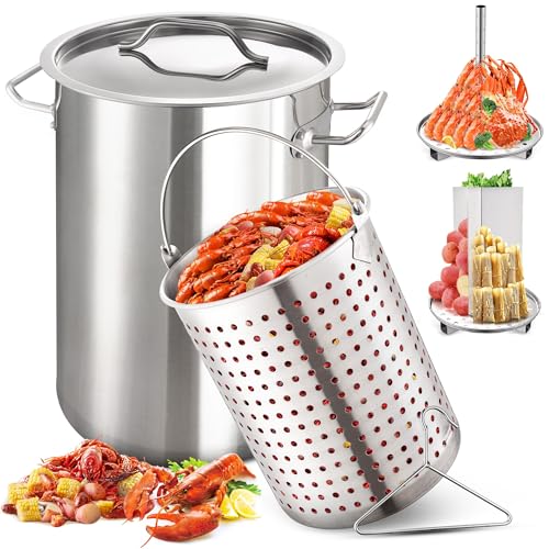 32QT Stainless Steel Stock Pot 6-Piece with Basket and Steamer Rack M969