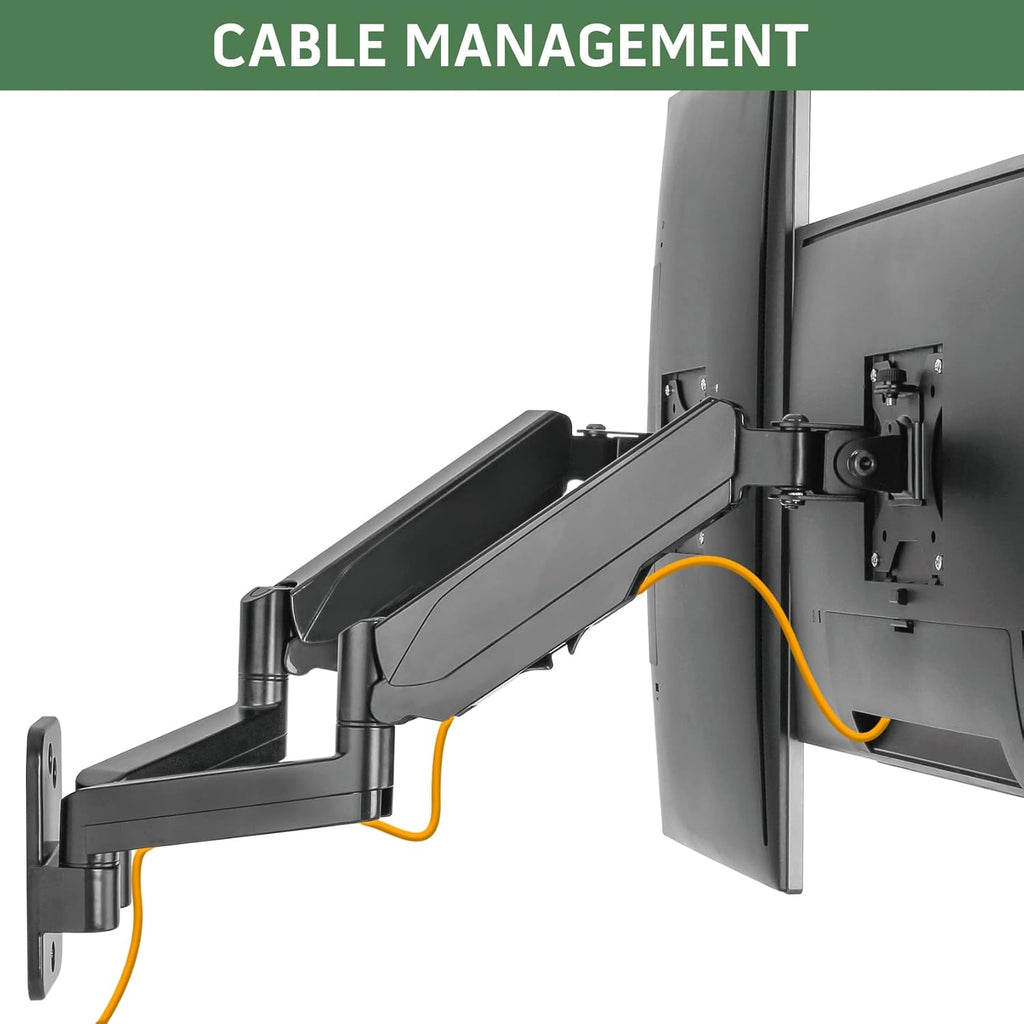 Dual Monitor Wall Mount for Two 17-32 inch Flat/Curved Screens, Height Adjustable Gas Spring, VESA 75/100 S619005