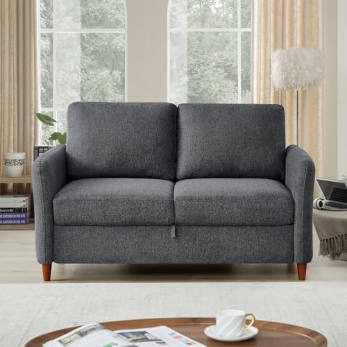 Dark Grey 3-Seat Linen Sofa with Storage and 2 Pillows T8245