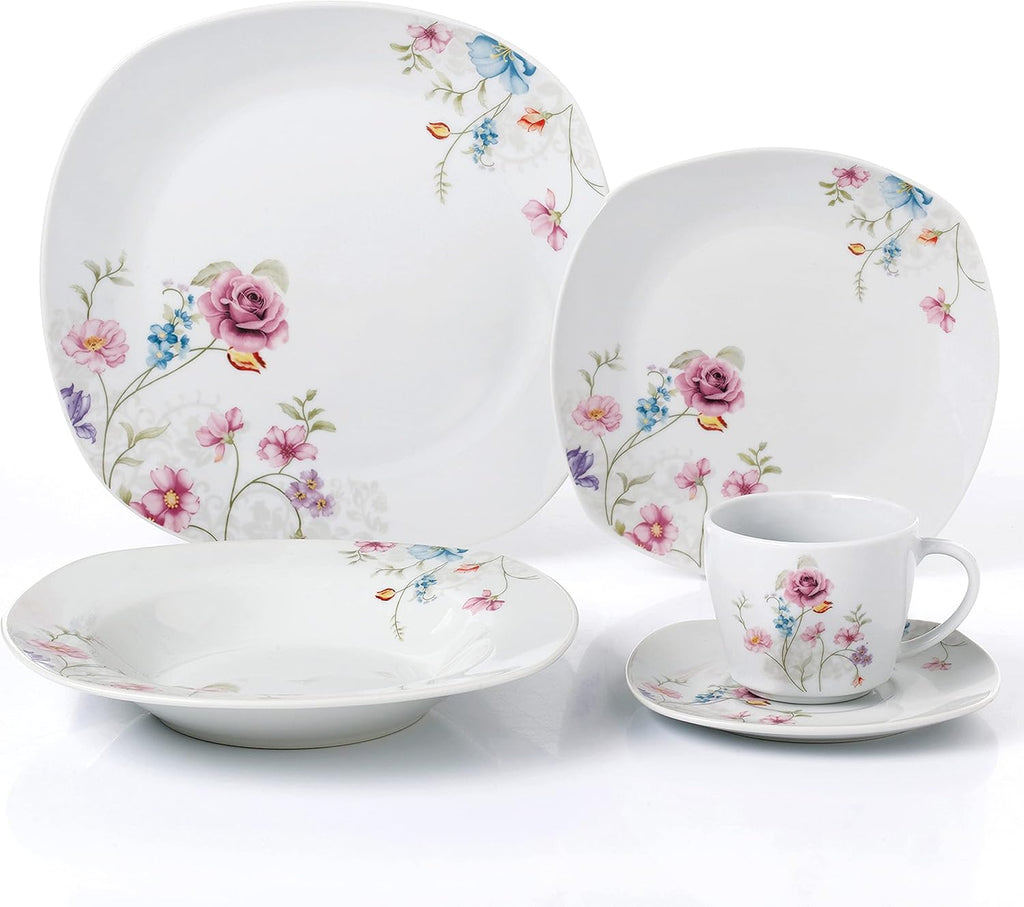 Porcelain 20 Piece Square Dinnerware Set, White Y5659