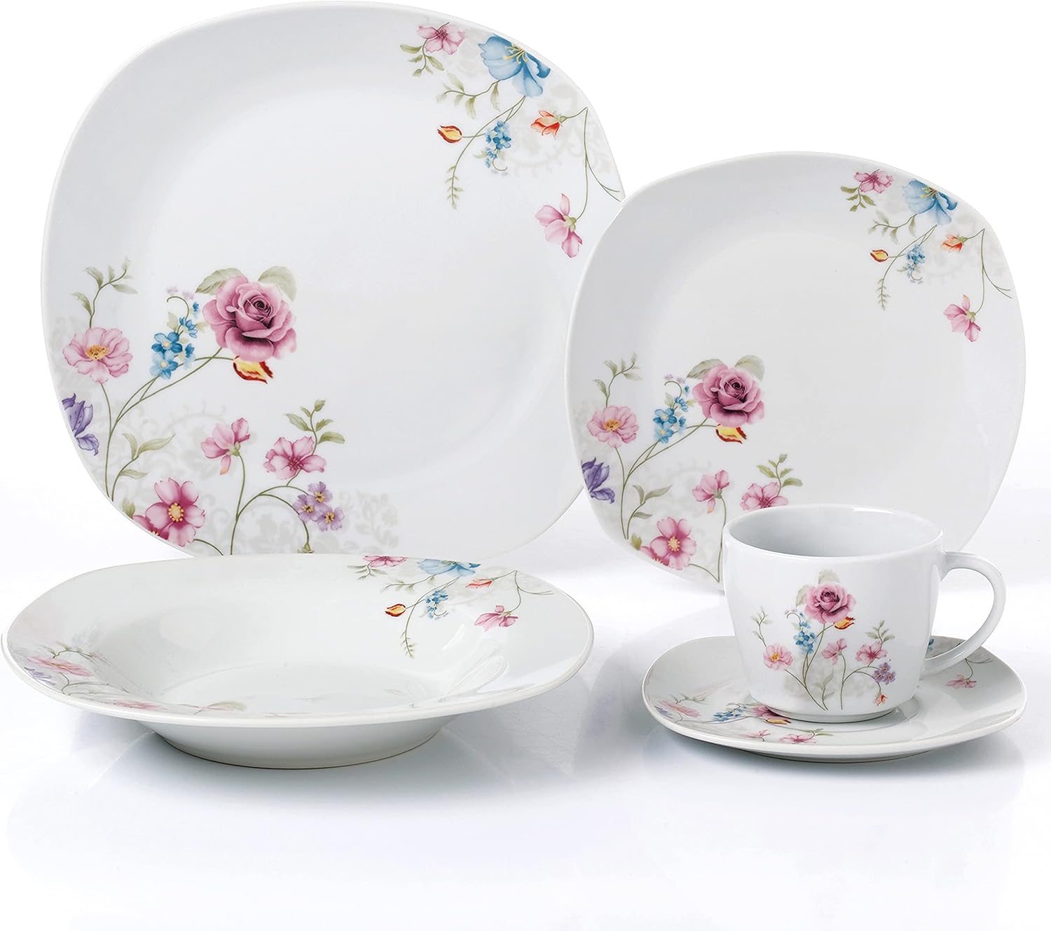 Porcelain 20 Piece Square Dinnerware Set, White Y5659
