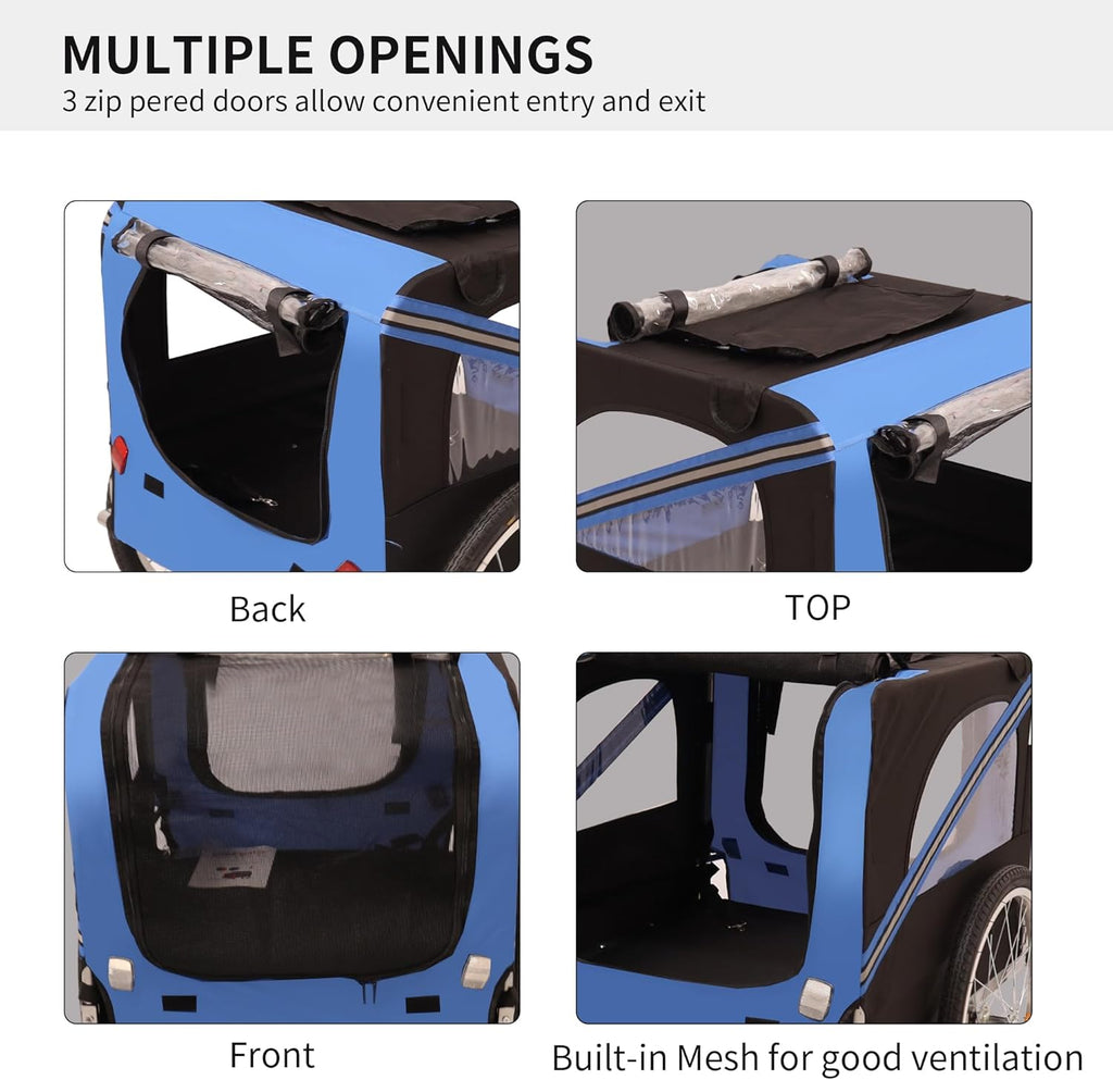 Blue Heavy Duty Foldable Dog Bike Trailer Pet Carrier B30519