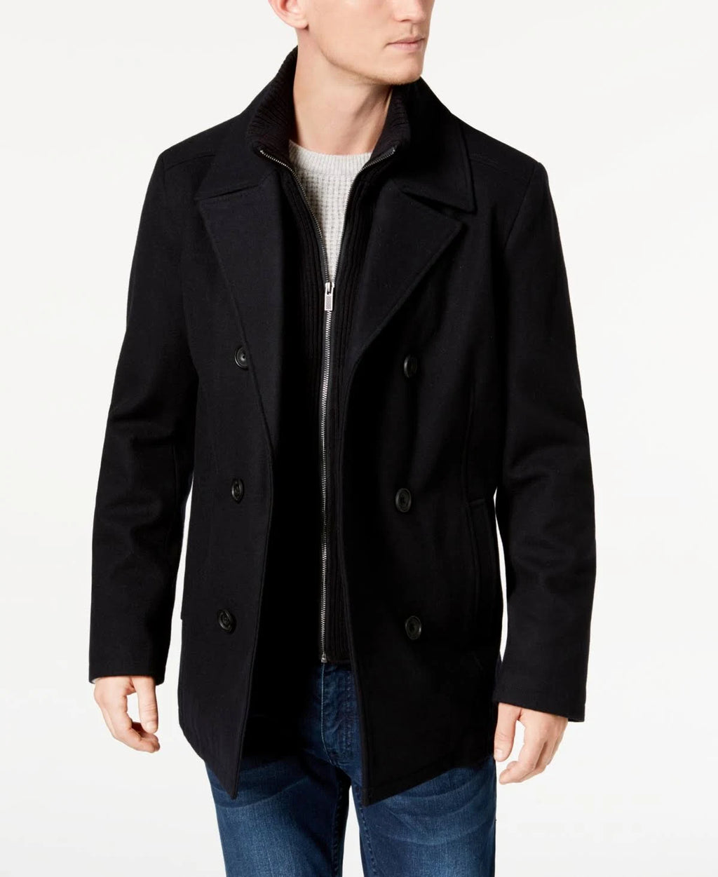 Blue Double Breasted Wool Blend Peacoat A6773