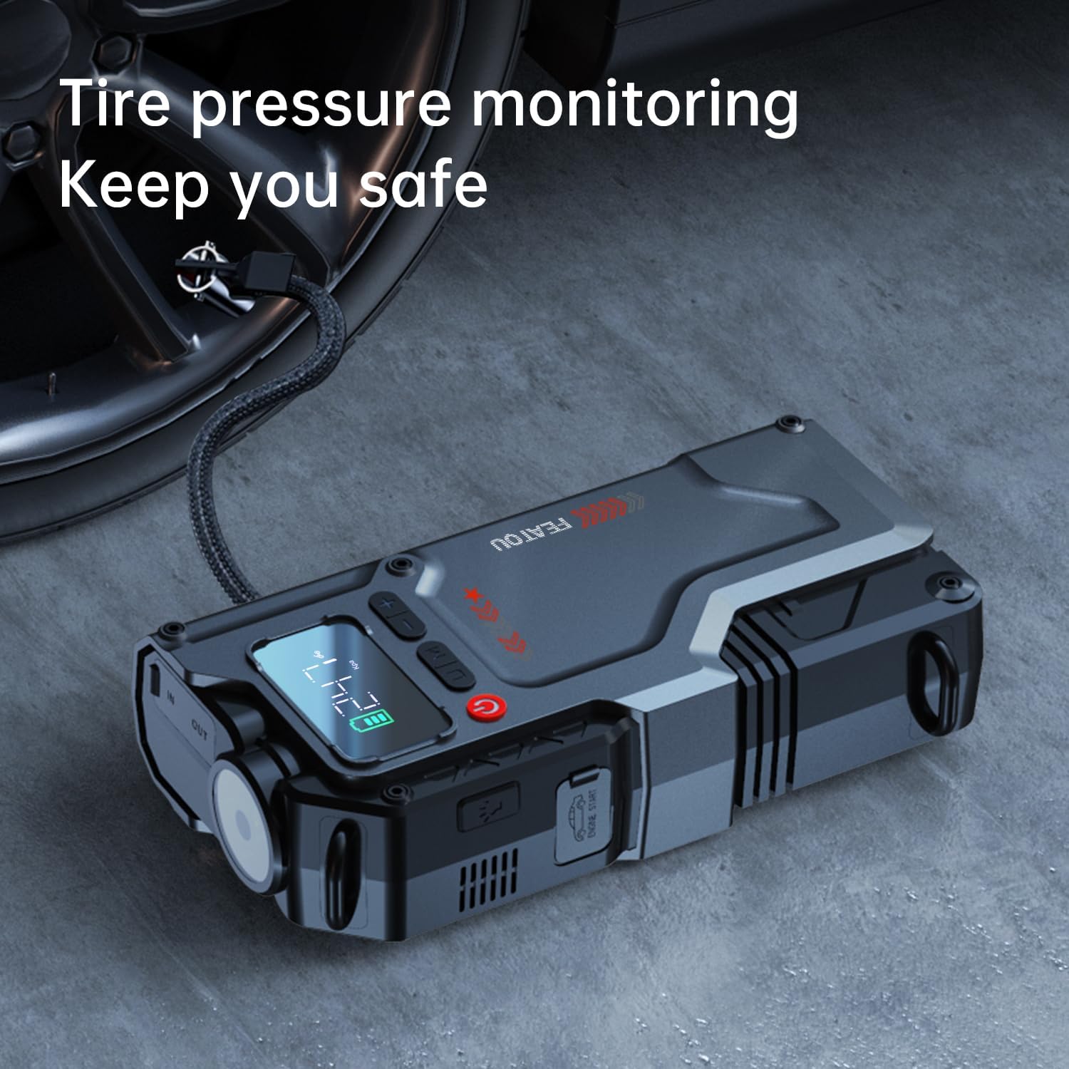 Jump Starter with Air Compressor, 3000A Peak 150PSI Battery Pack with Digital Tire Inflator Y599436