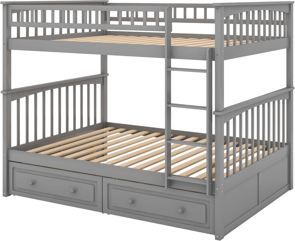 Gray Wood Full Over Full Bunk Bed with Drawers N328
