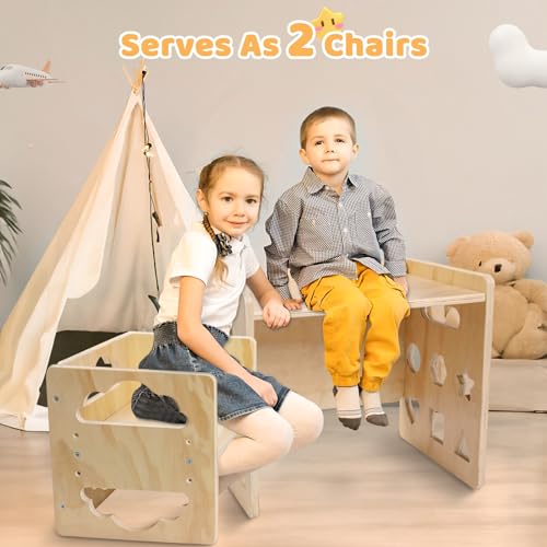 Wooden Toddler Table and Chair Set with Blackboard, 3 Heights Adjustable F246868