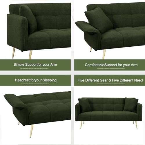 Beige Teddy Futon Sofa Bed with Memory Foam A270297