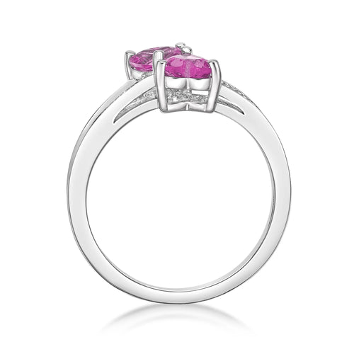 1.10 Ct Heart Pink Sapphire Diamond Accent 925 Sterling Silver Ring Size 7 H3791