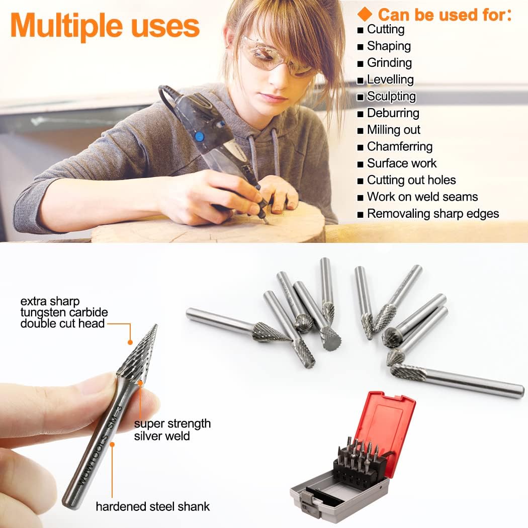 10PCS 1/4" Shank Double Cut Tungsten Steel Rotary Burrs Set Z22038