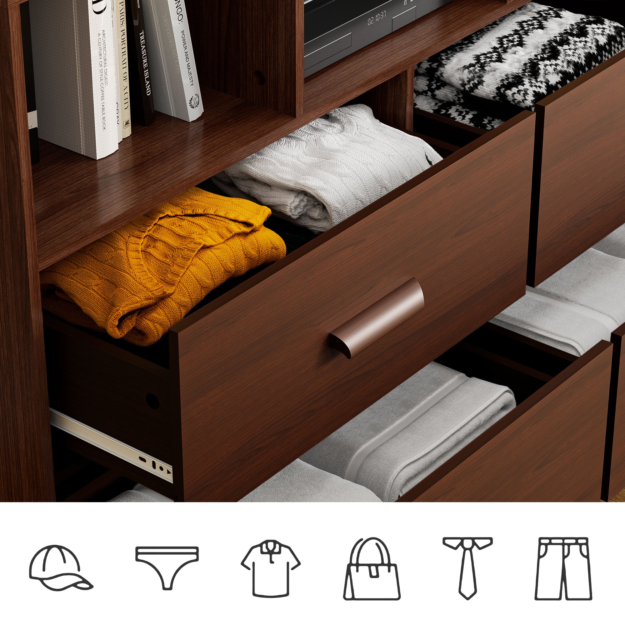 White and Brown 4 Drawers Wood Dresser with 3 Open Shelves I404046