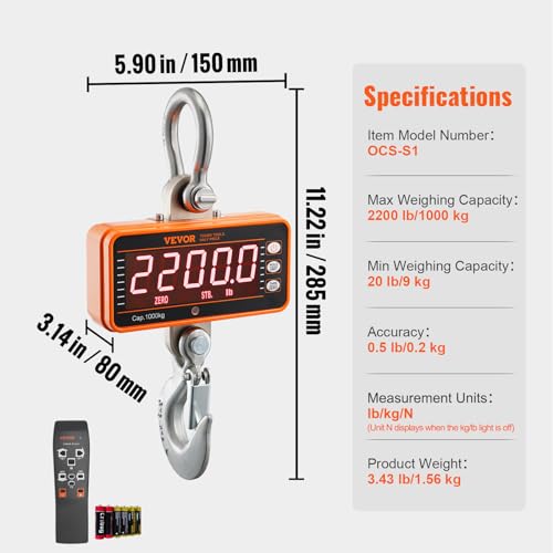 2200 lbs Digital Crane Scale with Remote Control B506593