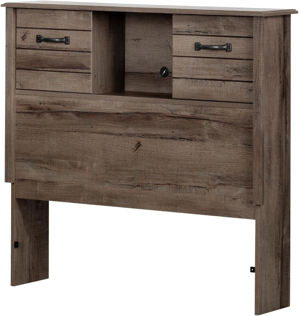 Engineered Wood Rectangular Full Bookcase Headboard Fall Oak with Storage and Sliding Doors Q534283