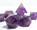 7 Pcs Amethyst Crystal Handmade Polyhedral D&D Dice Set with Metal Box E634