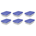 40 Qt Clear Plastic Storage Bin with Blue Lid, 6 Pack L637