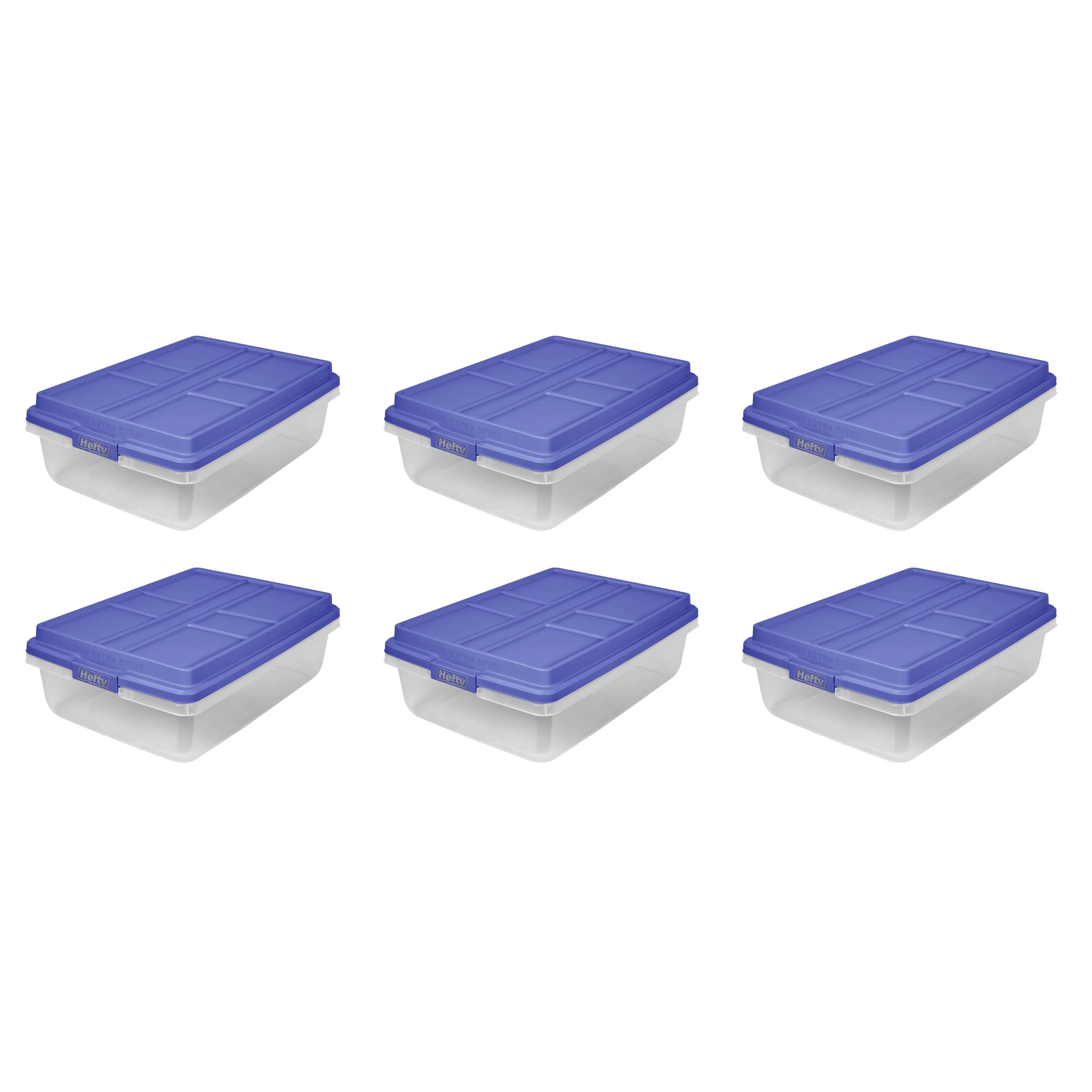 40 Qt Clear Plastic Storage Bin with Blue Lid, 6 Pack L637
