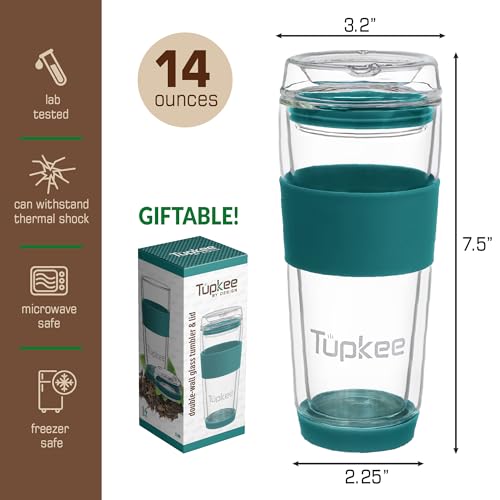 14-Ounce Double Wall Glass Tumbler with Lid H901