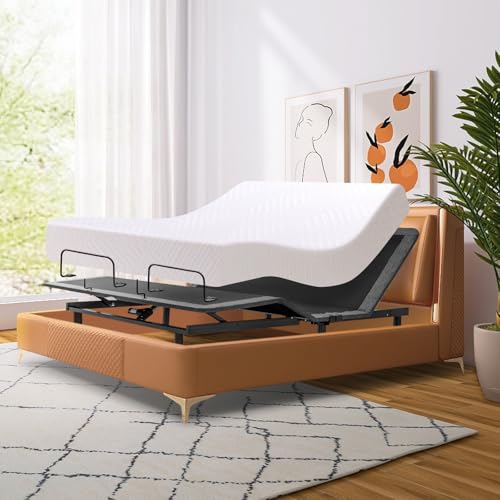 Split King Adjustable Bed Frame with Mattress, 12 Inch Grey Gel Memory Foam Medium-Firm Mattress E11119