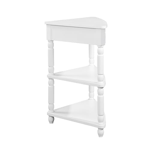 Triangle Side Table with Drawer and Storage Shelves (Milk White) T501775