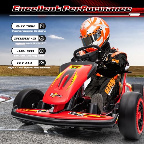 Red Electric Go Kart with EVA Tires, 400W, Max Speed 8.1 MPH C33289