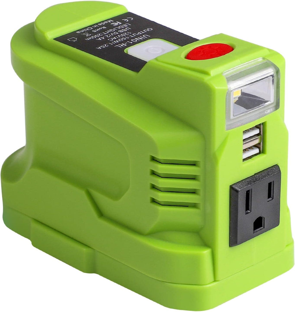 Portable Power Inverter Generator 150 Watt for 18V Battery to 110v/120v AC Output with USB Charger Adapter and LED Light Q747194