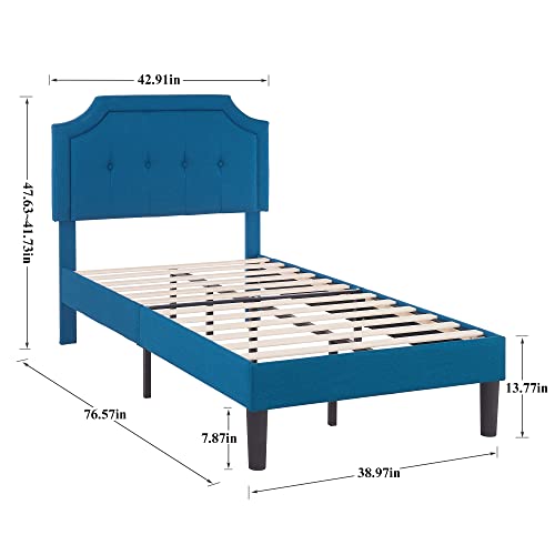 Twin Size Upholstered Platform Bed Frame with Wooden Slats R444