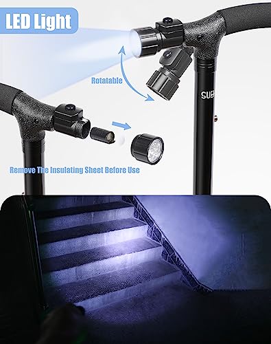 Black Adjustable Folding Walking Cane with LED Light W767559