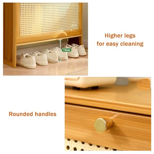 3 Layer Bamboo Shoe Cabinet with Rattan Doors S71420