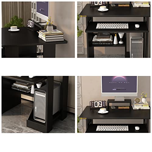 Black Computer Desk with Shelves and Keyboard Tray C2230