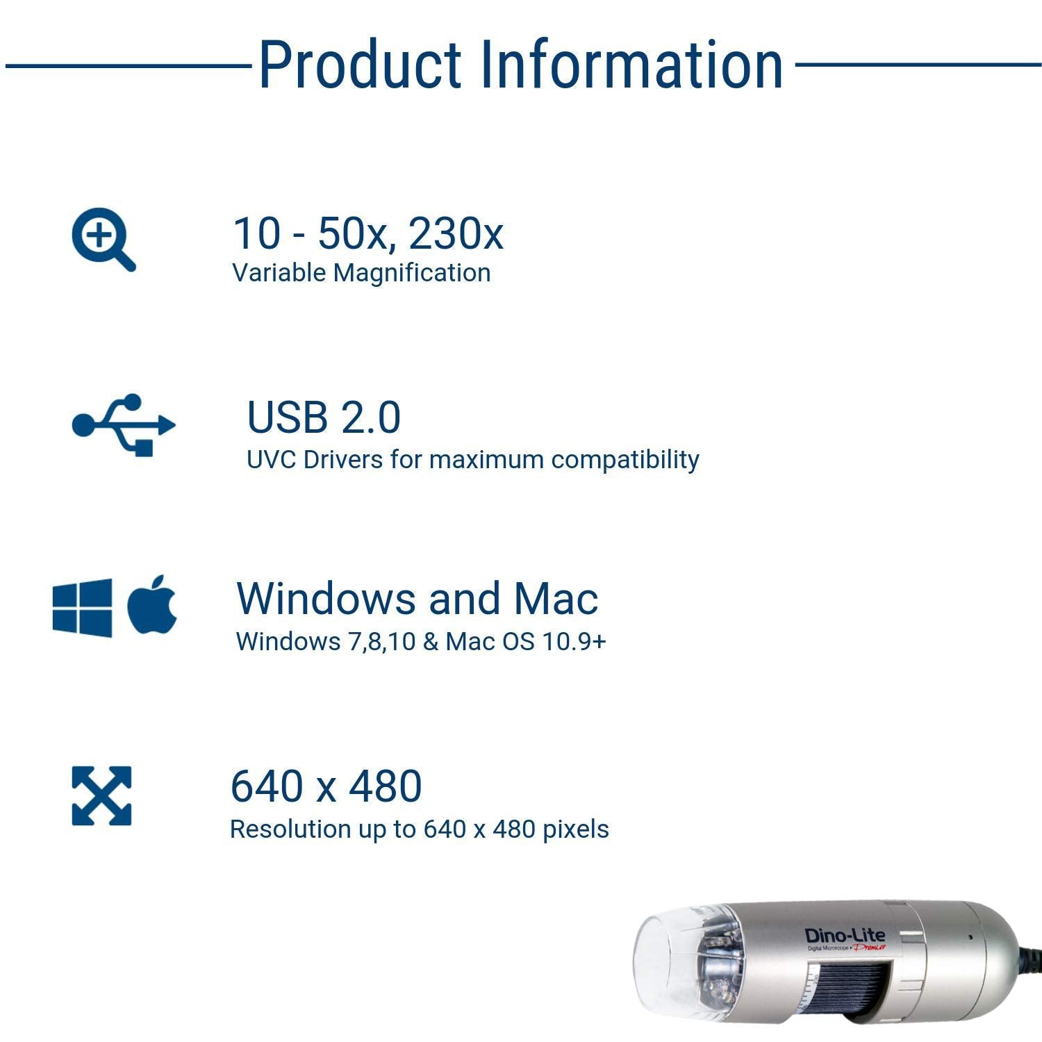 USB Digital Microscope, 10x - 50x, 230x Optical Magnification, 8 LEDs X9951