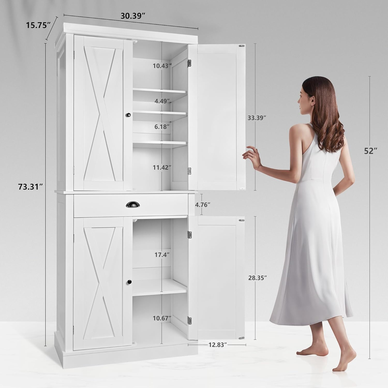 White 4 Door 6 Shelf Tall Kitchen Pantry Cabinet T264289