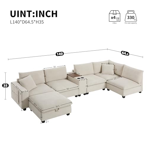Oversized Modular Sectional Sofa with Storage Ottoman and Console, Gray W2490