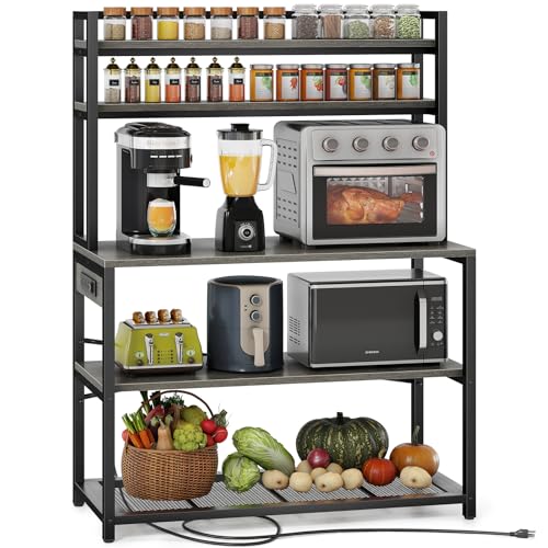 39.4 Inch Wide 5-Tier Bakers Rack with 3 Power Outlets (Black) R800238