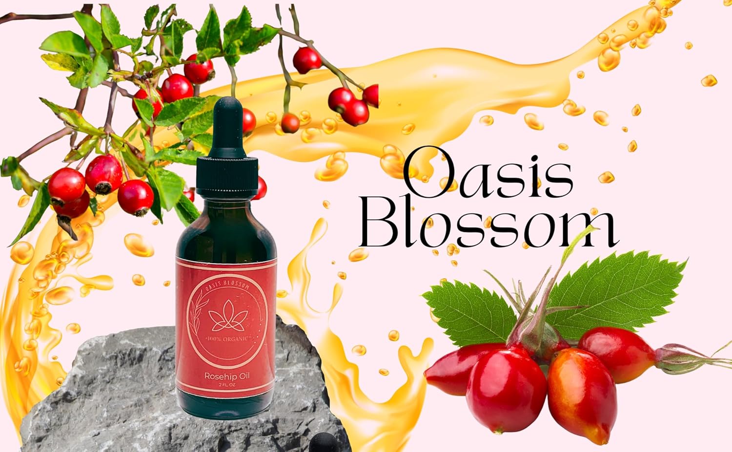 100% Pure Certified USDA Organic Cold Pressed Unrefined Rosehip Oil, 2 Fl Oz Y323386