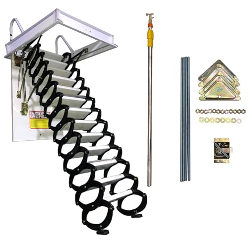 Attic Ladder 13 Steps Telescoping Folding Ladder, 31.5 x 35.4 Inch, 10.5 ft Height, 660lb Capacity V4406