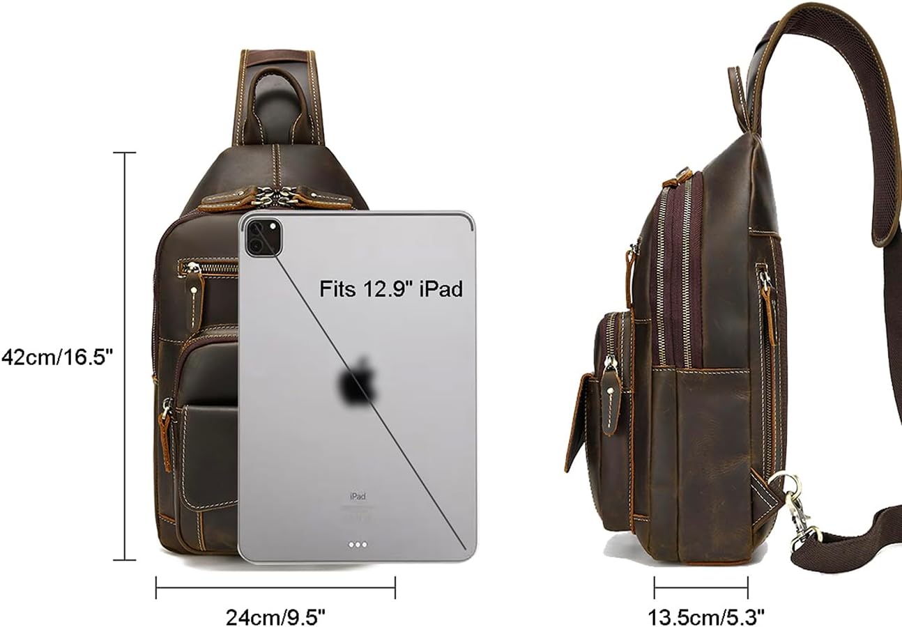 Brown Full Grain Leather Crossbody Shoulder Sling Bag K3263