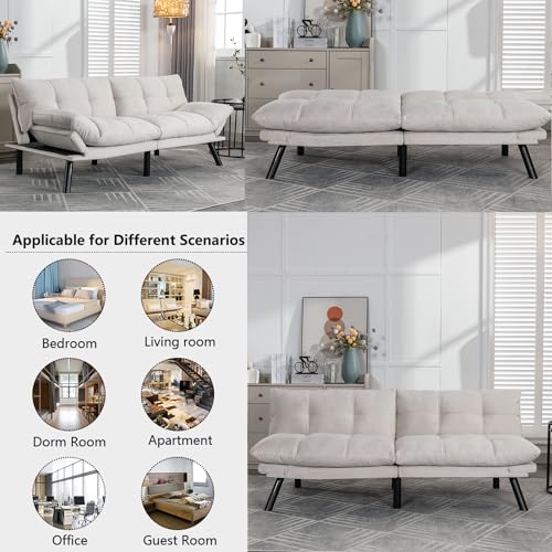 Linen Futon Sofa Bed, Convertible Folding Couch, Double Loveseat Bed (Linen Dark Gray) S41172