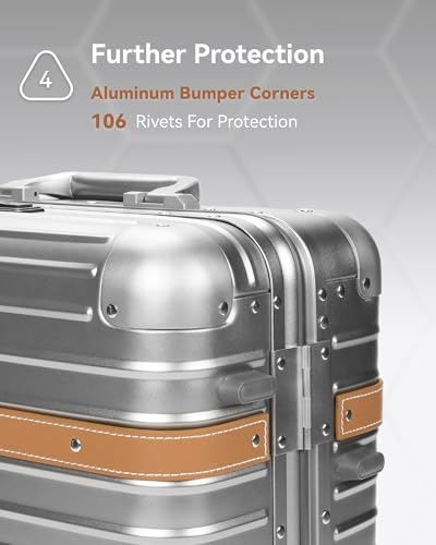 Silver 20 Inch All Aluminum Carry On Luggage with Wheels L477