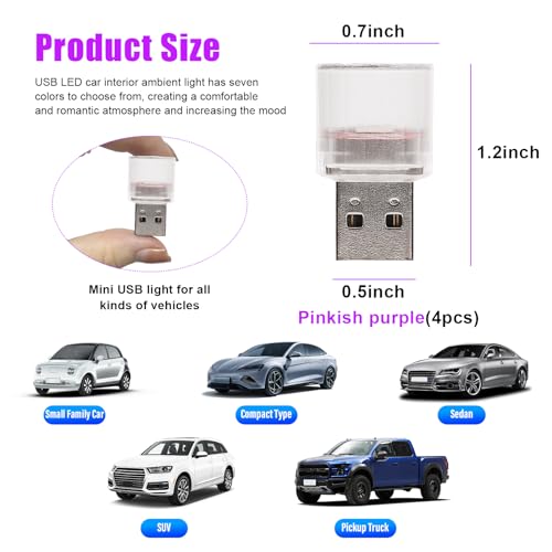 4 PCS USB LED Car Interior Atmosphere Lights A33616